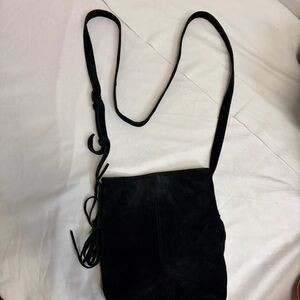 World Market Black Faux Suede Boho Crossbody Bag